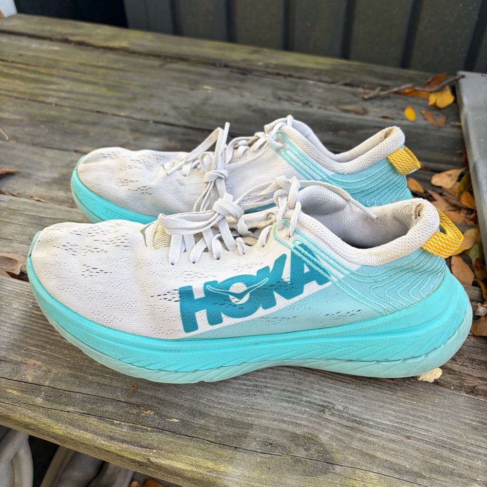 Hoka Teal and White ProFly X Running Shoes 7.5w